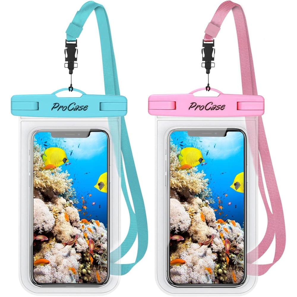 image:imageProCase 2 Pack Waterproof Phone Pouch Case 7 Universal Underwater Cellphone Dry Bag for iPhone 17 Air 16 15 14 13 Pro Plus Max 12 11 Galaxy S24 S23 S22 Ultra Pixel BlackBluePink