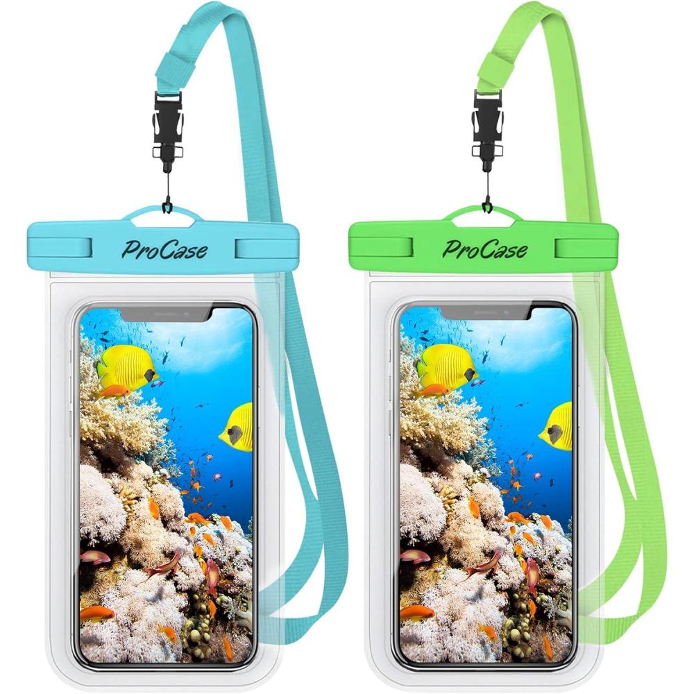 image:imageProCase 2 Pack Waterproof Phone Pouch Case 7 Universal Underwater Cellphone Dry Bag for iPhone 17 Air 16 15 14 13 Pro Plus Max 12 11 Galaxy S24 S23 S22 Ultra Pixel BlackBlueGreen