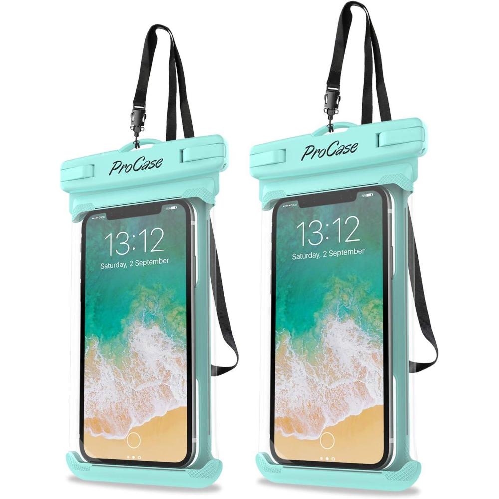 image:imageProCase 2 Pack Waterproof Phone Pouch Underwater Phone Case Up to 7 Dry Bag for iPhone 17 Air 16 15 14 13 Pro Plus Max Galaxy S24 S23 S22 Ultra Pixel Beach Essentials ClearGreen