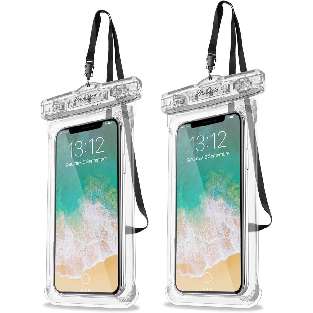 image:imageProCase 2 Pack Waterproof Phone Pouch Underwater Phone Case Up to 7 Dry Bag for iPhone 17 Air 16 15 14 13 Pro Plus Max Galaxy S24 S23 S22 Ultra Pixel Beach Essentials ClearClear