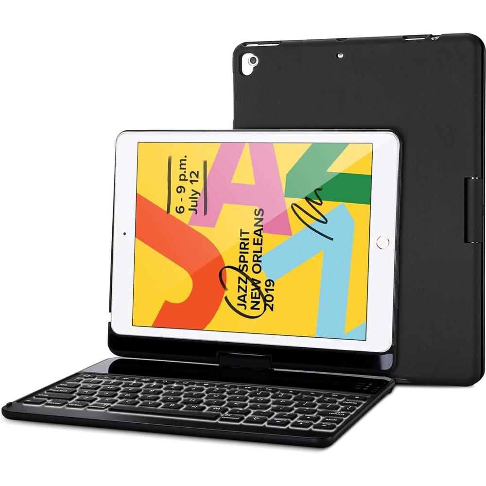image:imageProCase 360 Rotation Keyboard Case with 7 Colors Backlit for iPad 102 2021 9th Gen 2020 8th Gen 2019 7th Gen Protective Smart Cover with Wireless Keyboard for 102 iPad 9th8th7th Black