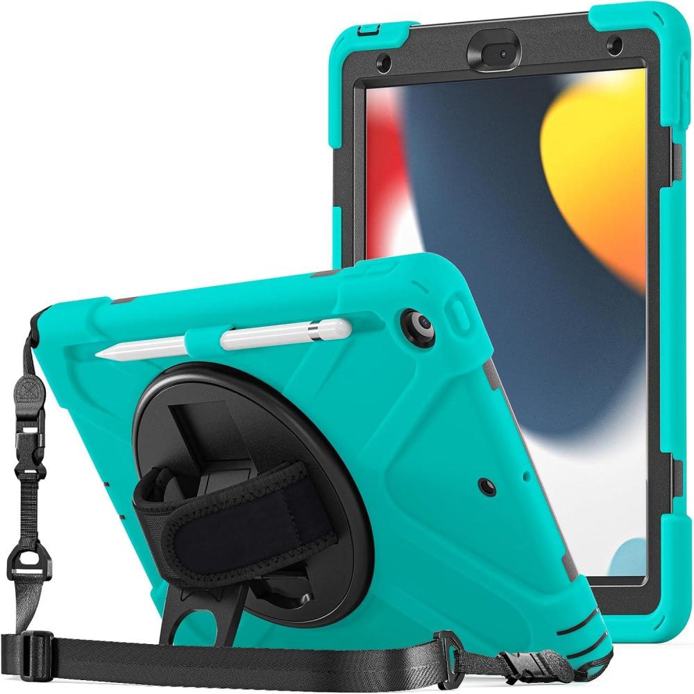 image:imageProCase Rugged Case for iPad 9th 8th 7th Generation 102 202120202019 Heavy Duty Shockproof Protective Cover with Strap for iPad 987 TealDarkTeal