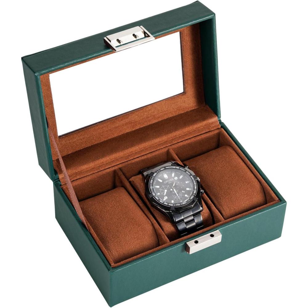 image:imageProCase Watch Box 3 Slot Mens Watch Case Watch Storage Holder Organizer Watch Display Case with Glass Lid Anniversary Birthday Valentine Gifts for Men Women 3 Slot BlackMidnightGreen