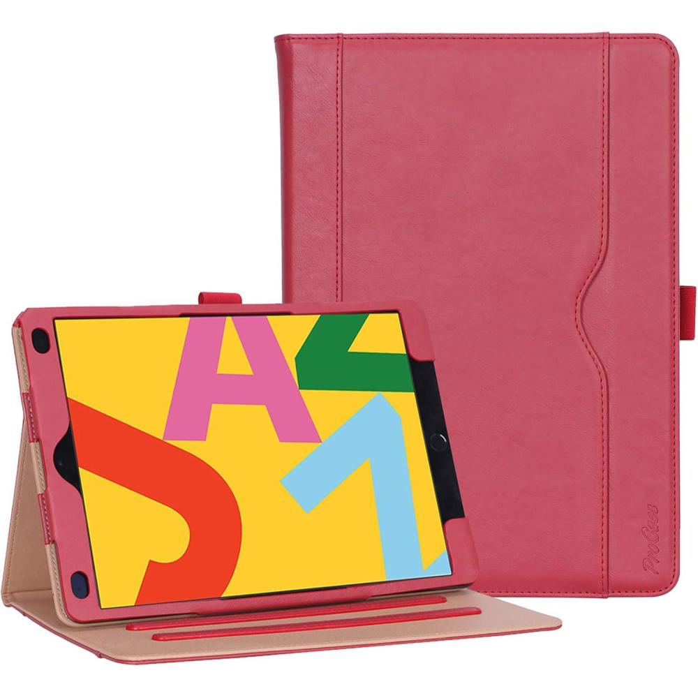 image:imageProCase for iPad 102 Inch Case 2021 9th Generation2020 8th Generation2019 7th Generation iPad Case Leather Vintage Stand Folio Cover Protective Case for 102 iPad 9th Gen8th Gen7th Gen BlackRed