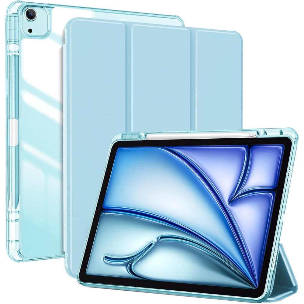 image:imageProCase for iPad Air 13 Inch Case M4M3M2202620252024 with Pencil Holder Hybrid Smart Cover iPad 13 Air M4 M3 M2 Case with Clear Transparent Back Supports Touch ID Auto WakeSleep NavySkyBlue
