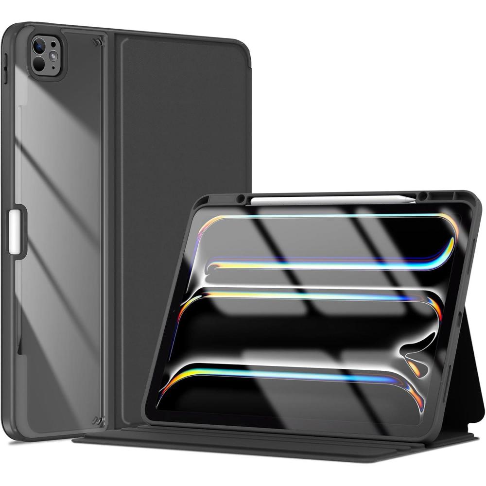 image:imageProCase for iPad Pro 13 Inch 2025M5 2024M4 Case with Pencil Holder Clear Back TriAngle Folio Stand Hard Shell Book Cover for iPad Pro 13 BlackBlack