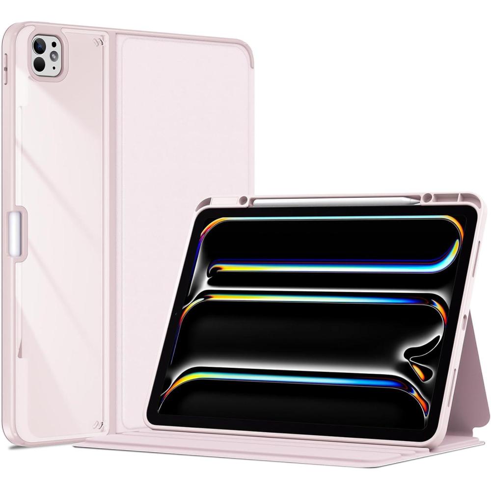 image:imageProCase for iPad Pro 13 Inch 2025M5 2024M4 Case with Pencil Holder Clear Back TriAngle Folio Stand Hard Shell Book Cover for iPad Pro 13 BlackPink