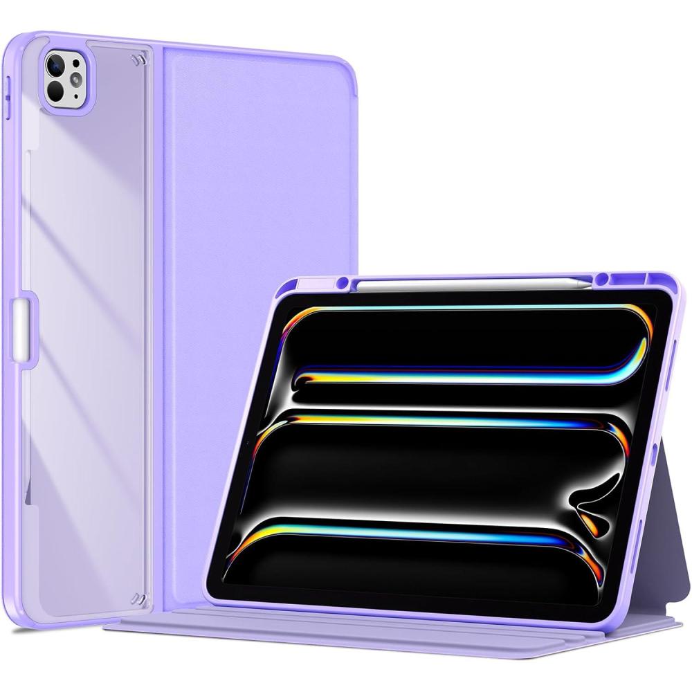 image:imageProCase for iPad Pro 13 Inch 2025M5 2024M4 Case with Pencil Holder Clear Back TriAngle Folio Stand Hard Shell Book Cover for iPad Pro 13 BlackPurple