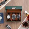ProCase Watch Box, 3 Slot Mens Watch Case, Watch Storage Holder Organizer, Watch Display Case with Glass Lid, Anniversary Birthday Valentine Gifts for Men Women -3 Slot, Black(MidnightGreen)