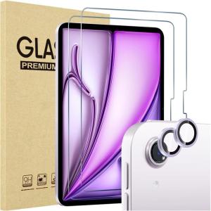 ProCase 2 Pack Screen Protector for iPad Air 13 Inch M4 2026 /M2 2024 + 2 Pack Camera Lens Protector Matching Tablet Colors, HD Tempered Glass Film Guard Saver for iPad Air 13″ -Blue(Purple)
