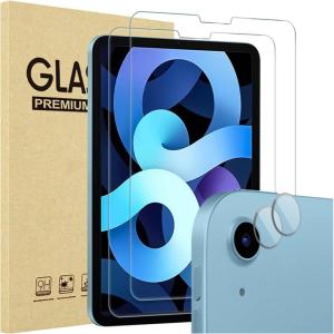 ProCase 2 Pack Screen Protector for iPad Air 5th /4th Generation 10.9″+ 2 Pack Camera Lens Protector, 9H Hardness HD Clear Tempered Glass for iPad Air Gen 4/5 -Blue(Clear)