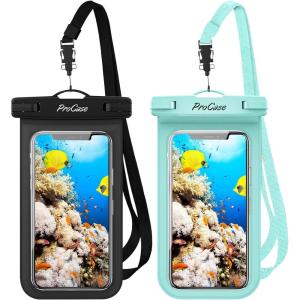 ProCase 2 Pack Waterproof Phone Pouch Case, 7″ Universal Underwater Cellphone Dry Bag for iPhone 17 Air 16 15 14 13 Pro Plus Max 12 11, Galaxy S24 S23 S22 Ultra Pixel -Black(Black/Green)
