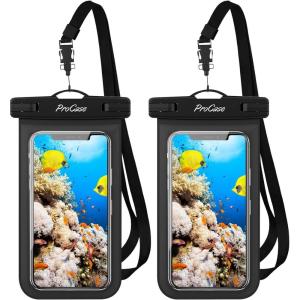 ProCase 2 Pack Waterproof Phone Pouch Case, 7″ Universal Underwater Cellphone Dry Bag for iPhone 17 Air 16 15 14 13 Pro Plus Max 12 11, Galaxy S24 S23 S22 Ultra Pixel -Black(Black)