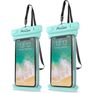 ProCase 2 Pack Waterproof Phone Pouch, Underwater Phone Case Up to 7″, Dry Bag for iPhone 17 Air 16 15 14 13 Pro Plus Max, Galaxy S24 S23 S22 Ultra Pixel, Beach Essentials -Clear(Green)
