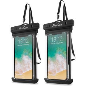 ProCase 2 Pack Waterproof Phone Pouch, Underwater Phone Case Up to 7″, Dry Bag for iPhone 17 Air 16 15 14 13 Pro Plus Max, Galaxy S24 S23 S22 Ultra Pixel, Beach Essentials -Clear(Black)