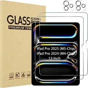 ProCase 2+2 Pack Screen Protector for iPad Pro 13 inch 2025 (M5)/ 2024 (M4) with Camera Lens Protector, Tempered Glass Film for iPad Pro 13″ -2Clear(2Clear)