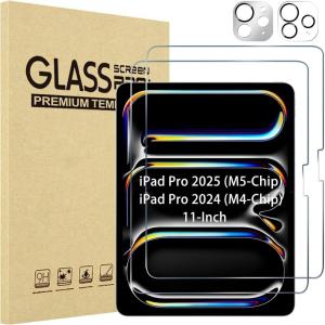 ProCase 2+2 Pack Screen Protector for iPad Pro 13 inch 2025 (M5)/ 2024 (M4) with Camera Lens Protector, Tempered Glass Film for iPad Pro 13″ -2Clear(Sliver+Clear)