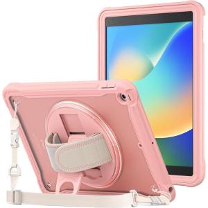 ProCase Rugged Case for iPad 9th/8th/7th Generation 10.2 inch 2021/2020/2019 Case, Heavy Duty Shockproof Rugged Cover with Hand Strap 360 Degree Rotatable Kickstand Protective for iPad 10.2 -Pink(Pink)