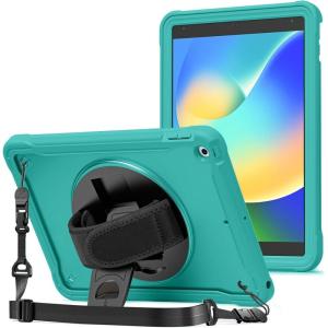 ProCase Rugged Case for iPad 9th/8th/7th Generation 10.2 inch 2021/2020/2019 Case, Heavy Duty Shockproof Rugged Cover with Hand Strap 360 Degree Rotatable Kickstand Protective for iPad 10.2 -Pink(Teal)