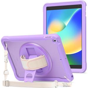 ProCase Rugged Case for iPad 9th/8th/7th Generation 10.2 inch 2021/2020/2019 Case, Heavy Duty Shockproof Rugged Cover with Hand Strap 360 Degree Rotatable Kickstand Protective for iPad 10.2 -Pink(Purple)