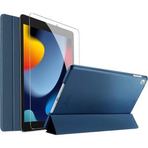 ProCase Smart Case for iPad 10.2 Case 2021 9th Gen/ 2020 8th Gen/ 2019 7th Gen Case with Tempered Glass Screen Protector, Slim Stand Hard Shell Protective Smart Cover for 10.2” iPad 9/8/7 -Grey(Navy)
