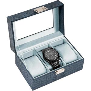 ProCase Watch Box, 3 Slot Mens Watch Case, Watch Storage Holder Organizer, Watch Display Case with Glass Lid, Anniversary Birthday Valentine Gifts for Men Women -3 Slot, Black(CrocCobaltBlue)