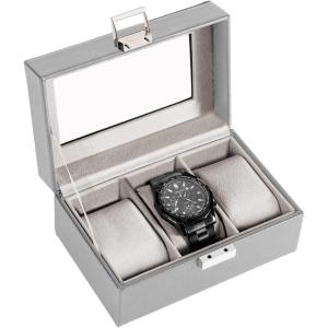 ProCase Watch Box, 3 Slot Mens Watch Case, Watch Storage Holder Organizer, Watch Display Case with Glass Lid, Anniversary Birthday Valentine Gifts for Men Women -3 Slot, Black(Grey)