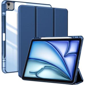 ProCase for iPad Air 13 Inch Case M4/M3/M2(2026/2025/2024) with Pencil Holder, Hybrid Smart Cover iPad 13 Air M4 M3 M2 Case with Clear Transparent Back, Supports Touch ID, Auto Wake/Sleep -Navy(Navy)