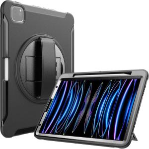 ProCase for iPad Pro 11 Inch Case 2022 2021 2020 2018, Rugged Heavy Duty Shockproof Cover Case with Kickstand Hand Strap for iPad Pro 11″ 4th 3rd 2nd 1st -Black