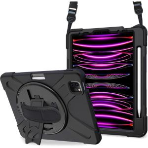 ProCase for iPad Pro 12.9 Inch Case 2022 2021 2020 2018, Rugged Heavy Duty Shockproof Cover with Hand Strap Shoulder Strap for iPad Pro 12.9″ 6th 5th 4th 3rd Generation –Black