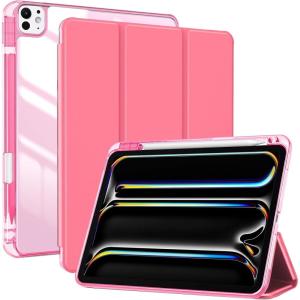 ProCase for iPad Pro 13 Inch Case M5 2025/ M4 2024 with Pencil Holder, Slim Stand Clear Shell Back, Shockproof Cover iPad Pro M5 M4 Case 13 Inch, Supports Touch ID, Auto Wake/Sleep -Black(MelonPink)