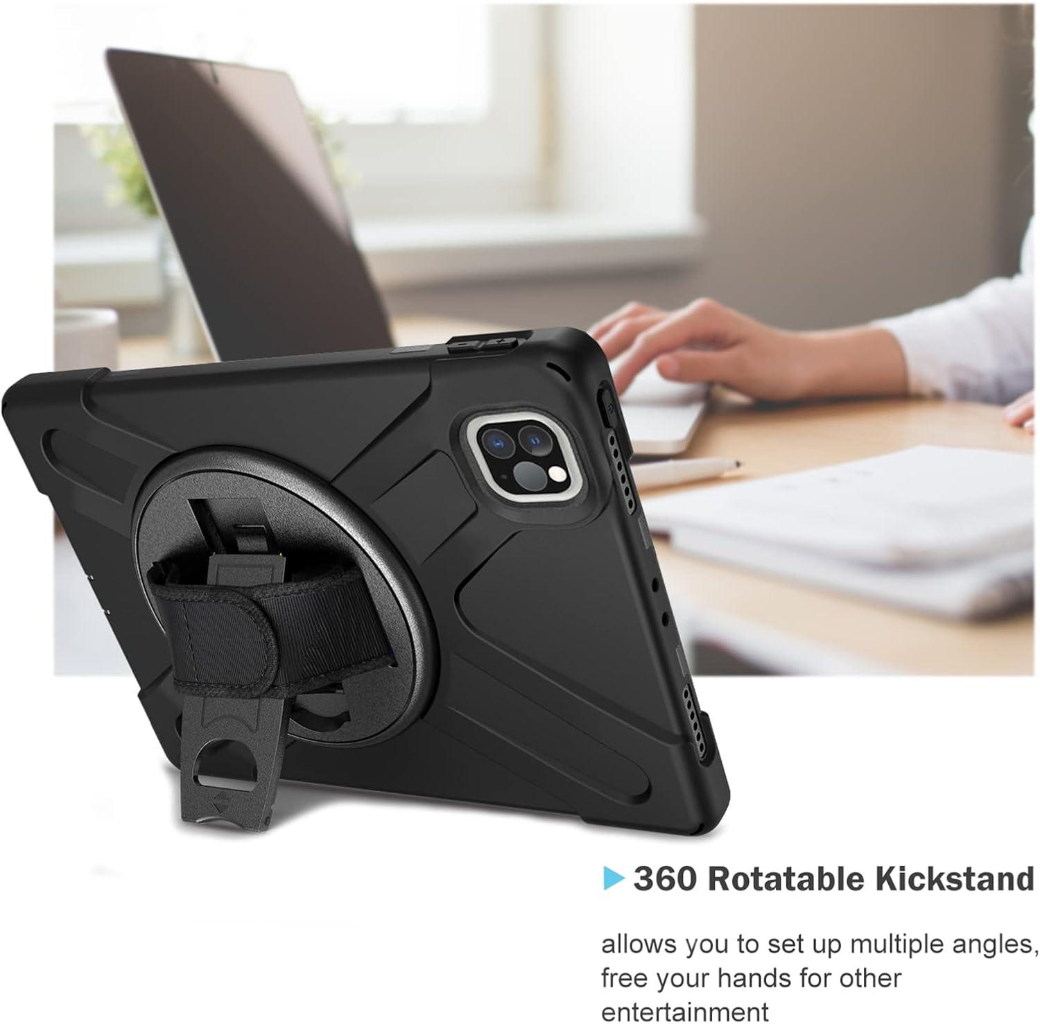 image:imageProCase Case with Handle for iPad Pro 11 360 Degree Rotatable Kickstand Cover with Adjustable Hand Shoulder Strap Heavy Duty Shockproof Rugged Case for iPad Pro 11 Inch 2019 Black