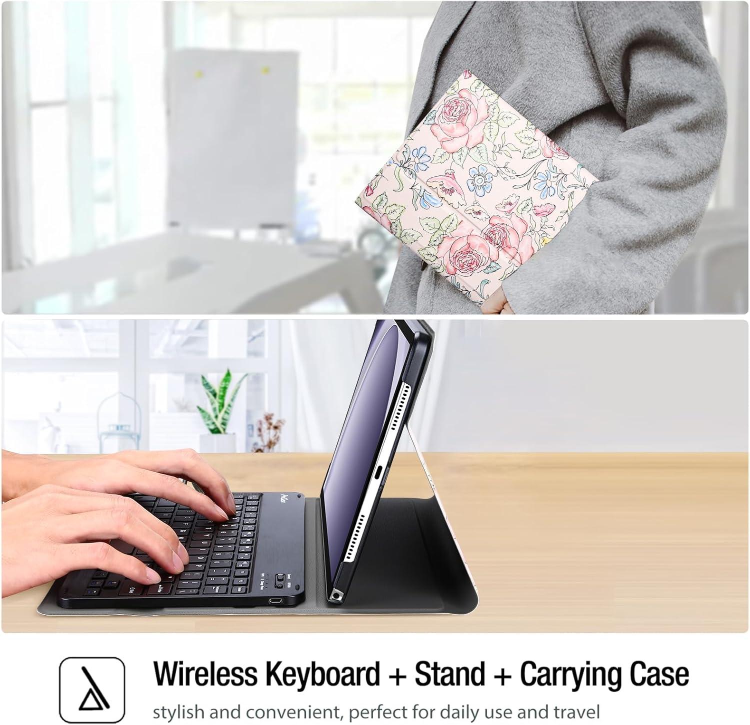 image:imageProCase Keyboard Case for Galaxy Tab A11 Plus 2025 A9 Plus 11 Inch 2023 Lightweight Case with Magnetic Detachable Wireless Keyboard for Galaxy Tablet 11 BlackRose