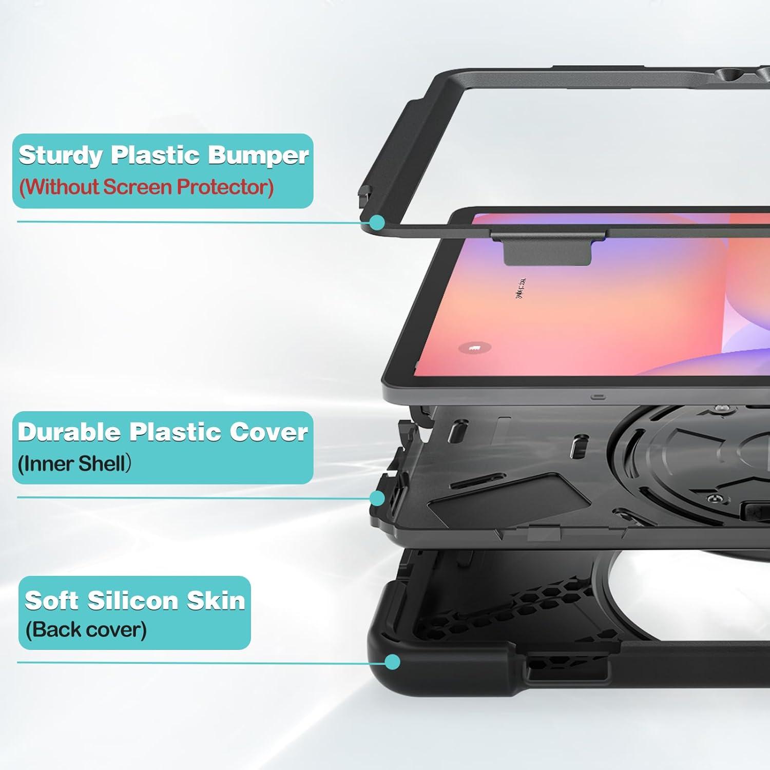 image:imageProCase Rugged Case for Galaxy Tab S10 Lite 2025S10 FES9 FES9S8S7 11 with S Pen Holder Heavy Duty Shockproof Cover with Hand Strap 360 Degree Rotatable Kickstand Protective BlackBlack