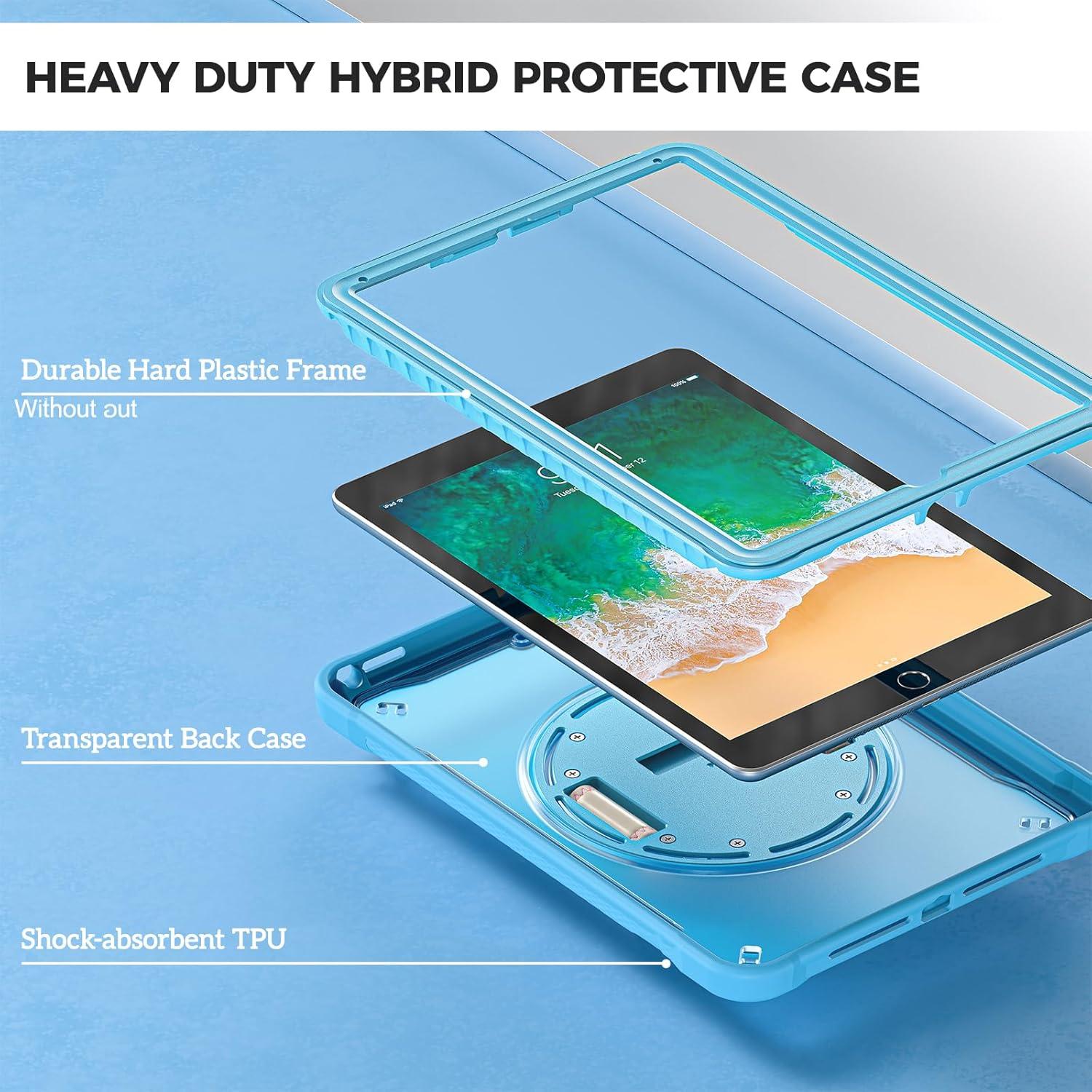 image:imageProCase Rugged Case for iPad 97 Inch 5th 6th GeniPad Air 2 iPad Pro 97 Case Heavy Duty Shockproof Rugged Cover with Hand Strap 360 Degree Rotatable Kickstand Protective for iPad 97 MelonpinkBlue