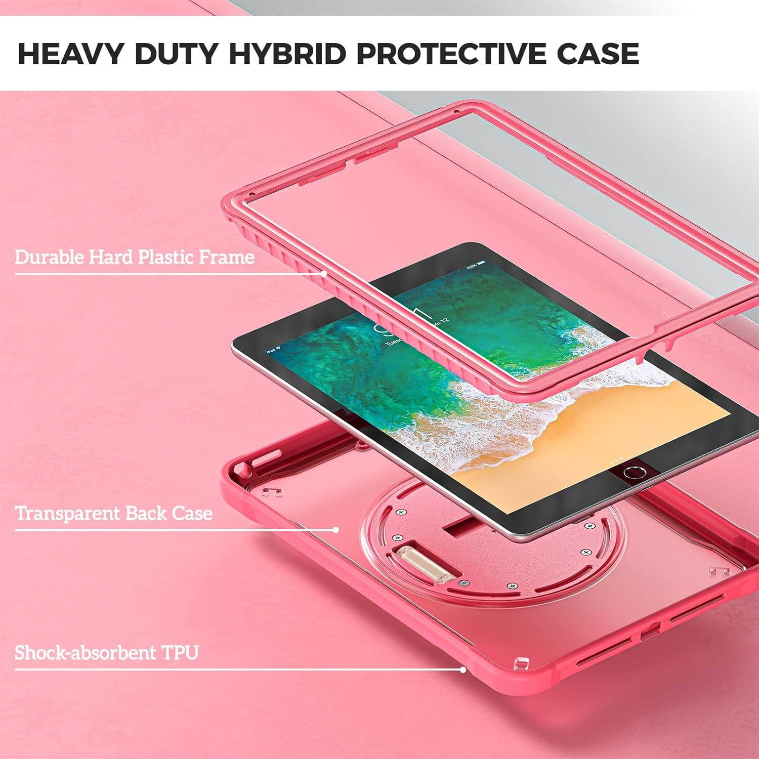 image:imageProCase Rugged Case for iPad 97 Inch 5th 6th GeniPad Air 2 iPad Pro 97 Case Heavy Duty Shockproof Rugged Cover with Hand Strap 360 Degree Rotatable Kickstand Protective for iPad 97 MelonpinkMelonpink