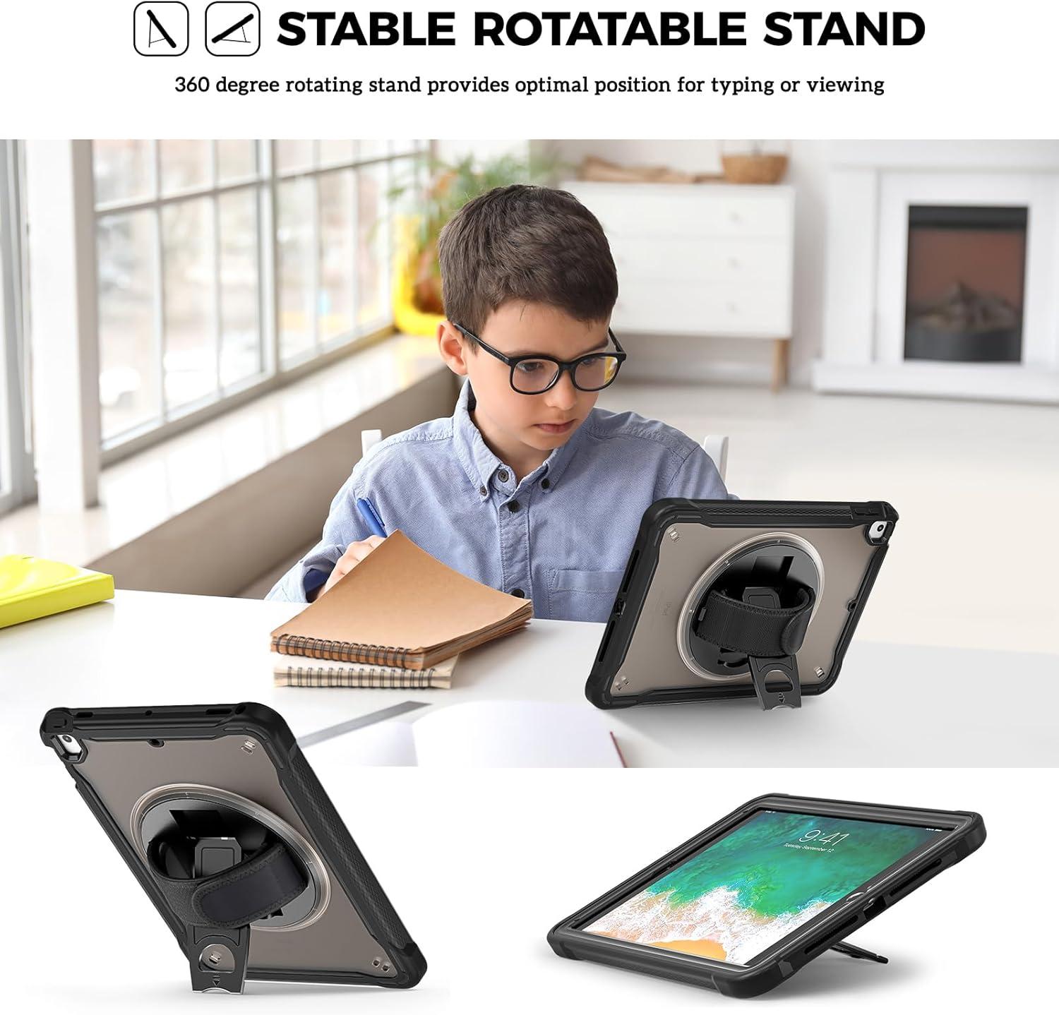 image:imageProCase Rugged Case for iPad 97 Inch 5th 6th GeniPad Air 2 iPad Pro 97 Case Heavy Duty Shockproof Rugged Cover with Hand Strap 360 Degree Rotatable Kickstand Protective for iPad 97 MelonpinkBlack