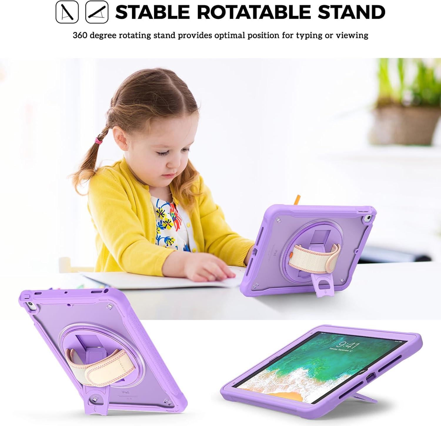 image:imageProCase Rugged Case for iPad 97 Inch 5th 6th GeniPad Air 2 iPad Pro 97 Case Heavy Duty Shockproof Rugged Cover with Hand Strap 360 Degree Rotatable Kickstand Protective for iPad 97 MelonpinkPurple