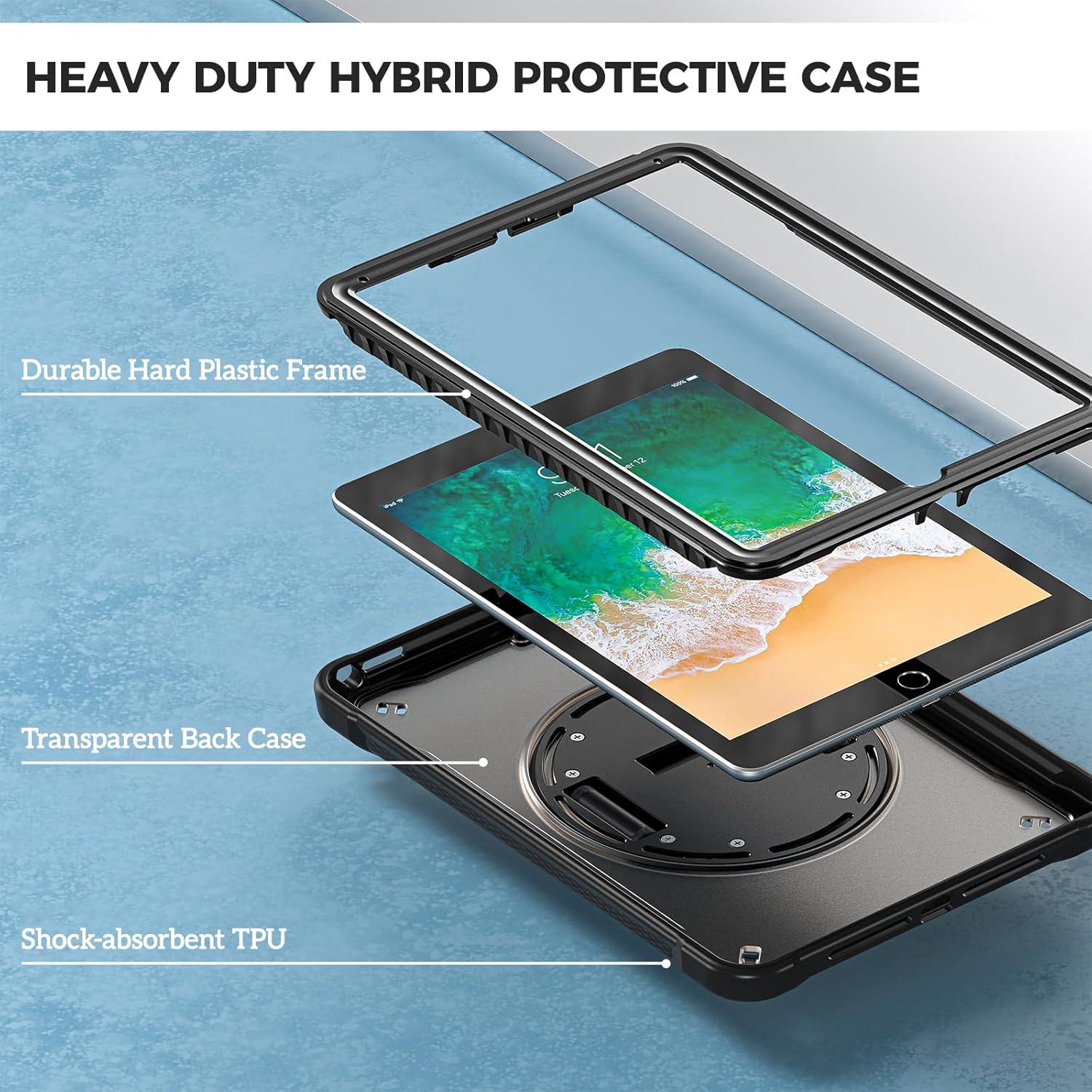 image:imageProCase Rugged Case for iPad 97 Inch 5th 6th GeniPad Air 2 iPad Pro 97 Case Heavy Duty Shockproof Rugged Cover with Hand Strap 360 Degree Rotatable Kickstand Protective for iPad 97 MelonpinkBlack