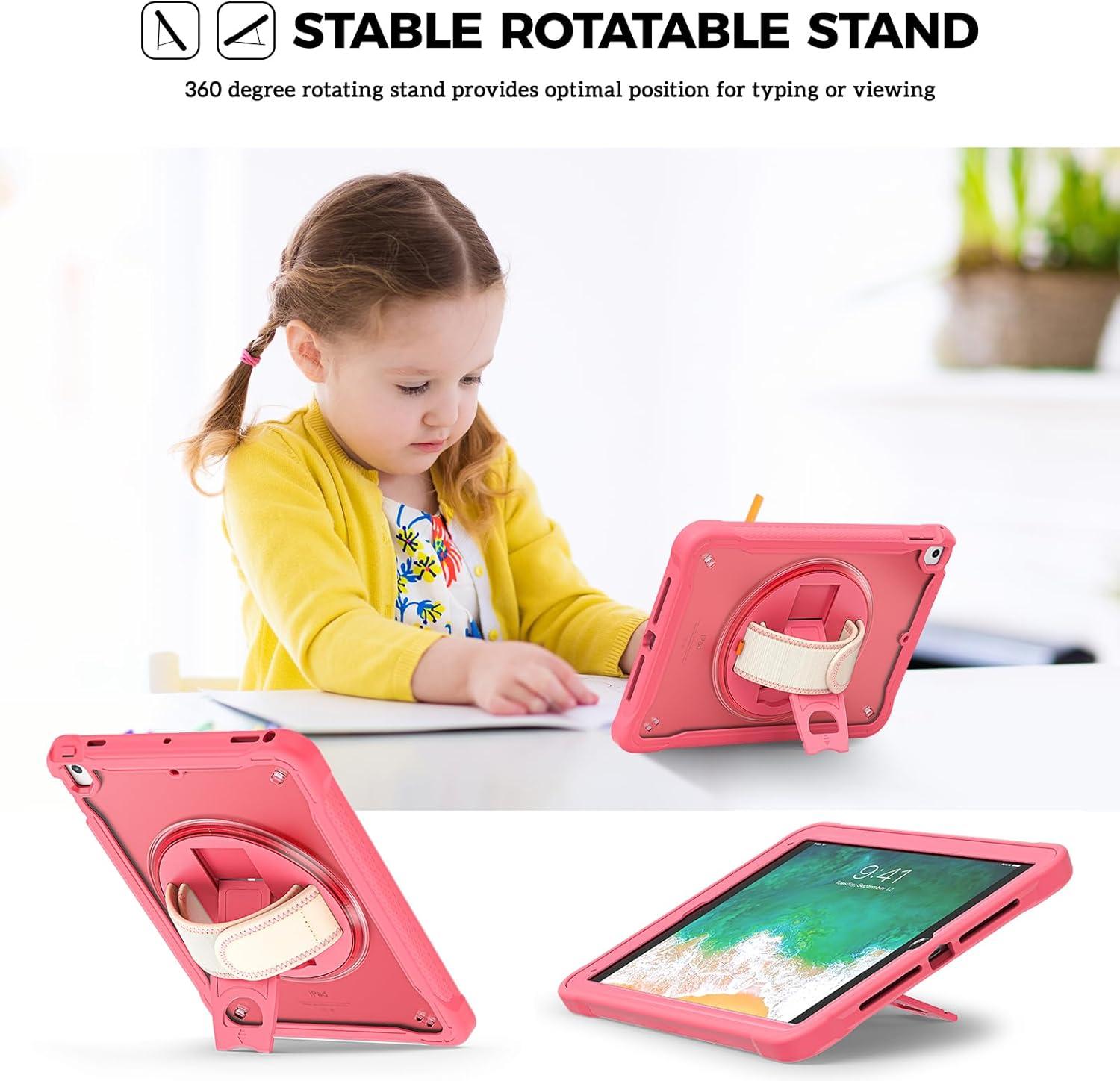 image:imageProCase Rugged Case for iPad 97 Inch 5th 6th GeniPad Air 2 iPad Pro 97 Case Heavy Duty Shockproof Rugged Cover with Hand Strap 360 Degree Rotatable Kickstand Protective for iPad 97 MelonpinkMelonpink