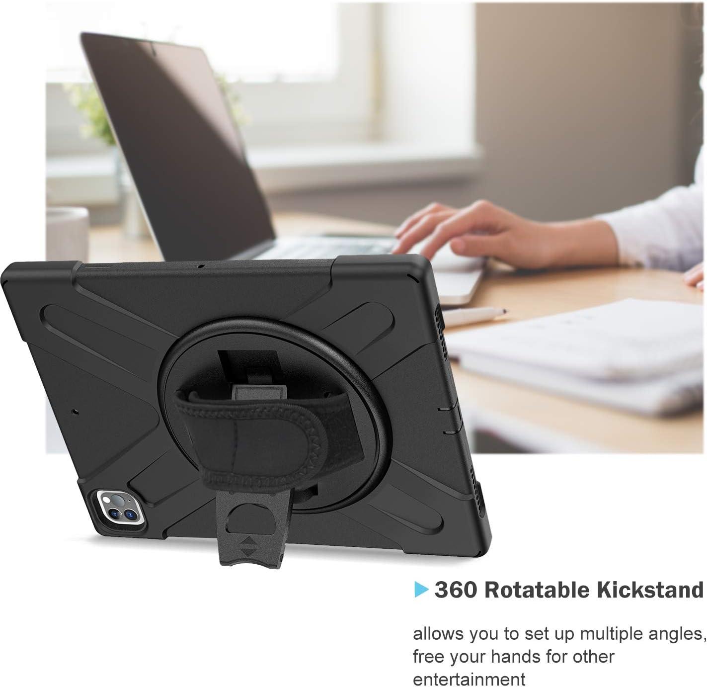image:imageProCase Rugged Heavy Duty Case iPad Pro 129 2020 amp 2018 Shockproof 360 Degree Rotatable Kickstand Protective Cover Case for iPad Pro 129 4th Gen 2020 3rd Gen 2019 Black