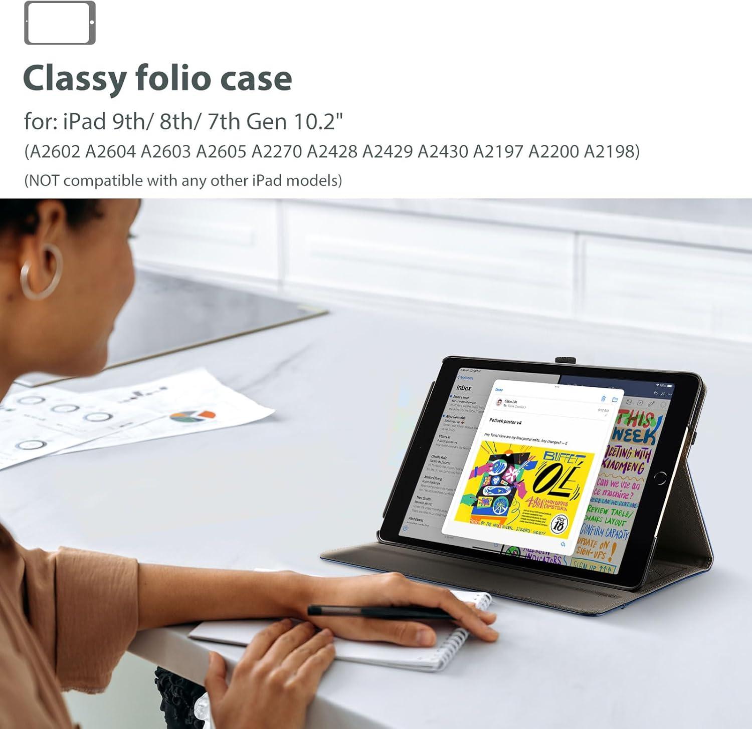 image:imageProCase for iPad 97 Inch iPad 6th5th Generation Case 2018 2017iPad Air 2Air 1 Case Premium Leather Folio Corner Protection MultiAngle Viewing Stand Cover with Front Pocket Pen Loop BlackNavy
