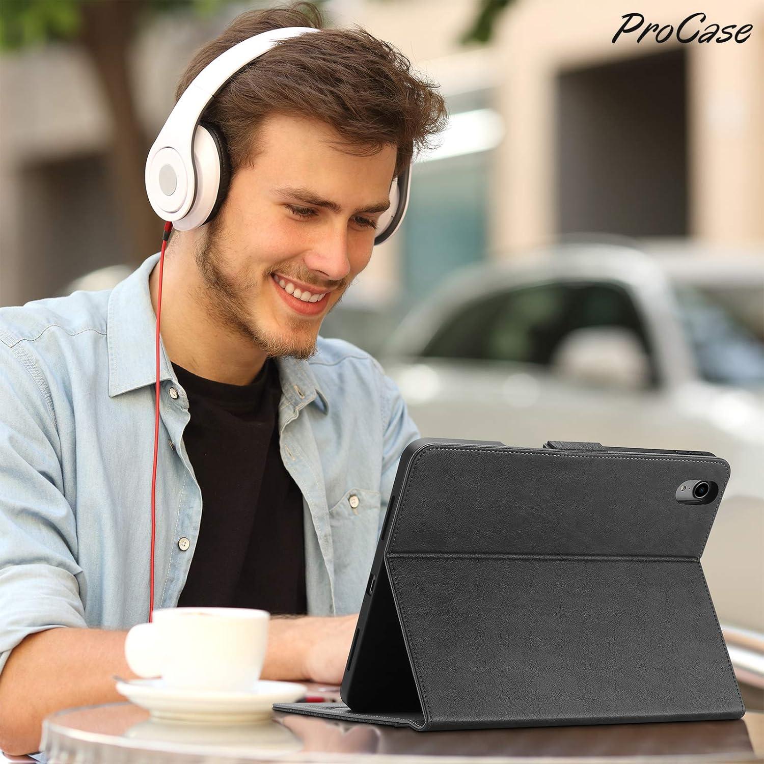 image:imageProCase for iPad Air 11inch M3 2025 amp M2 2024 iPad Air 5 2022 Air 4 2020 Case 109 Leather Stand Folio Protective Cover Case with Pencil Holder for iPad Air 10911 Inch BlackBlack