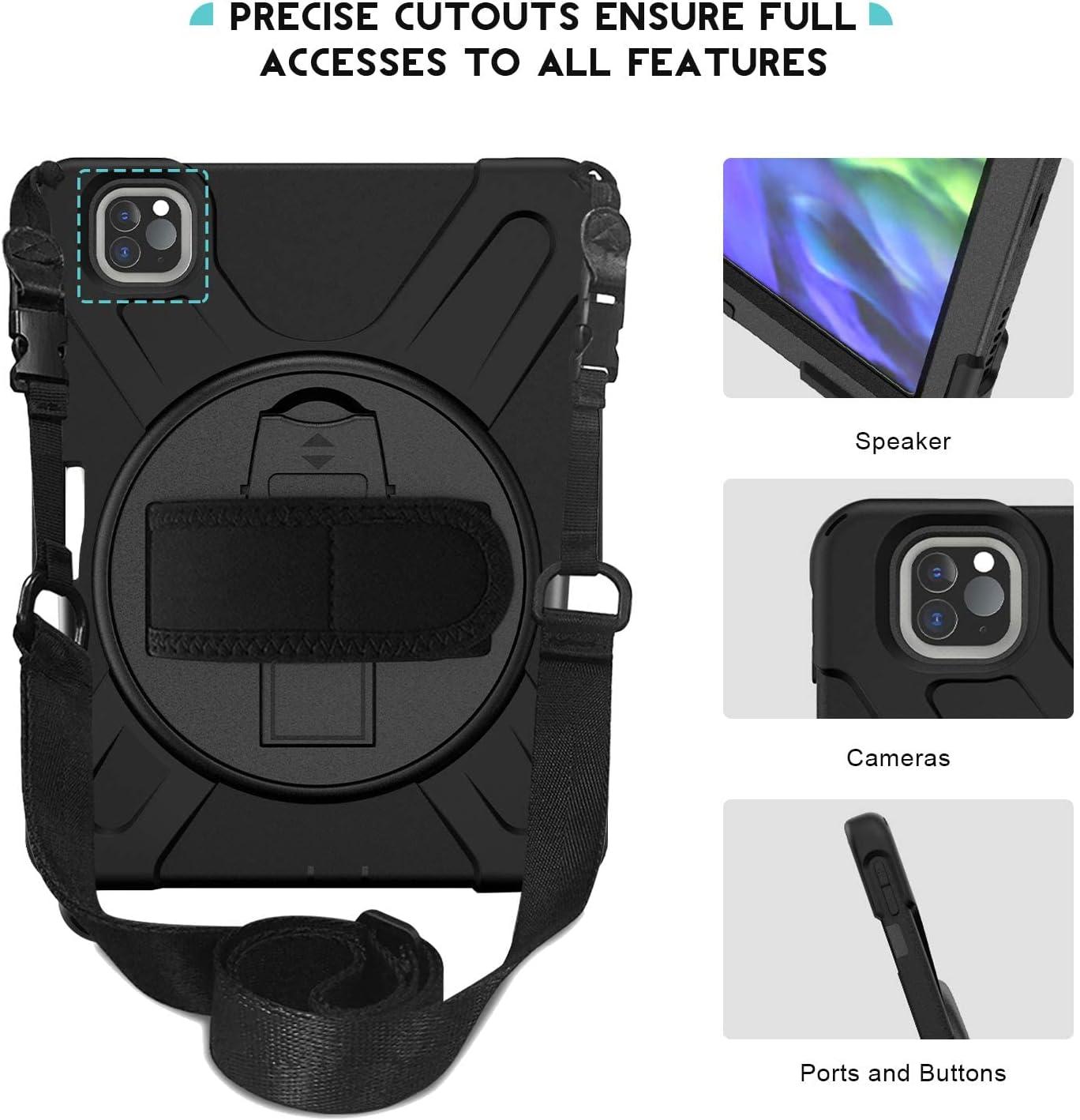 image:imageProCase iPad Pro 11 inch Case 2021 2020 2018 with Apple Pencil Holder Rugged Heavy Duty 360 Rotating Kickstand Protective Cover with Shoulder Strap for iPad Pro 11 3rd Gen 2nd Gen 1st Gen Black