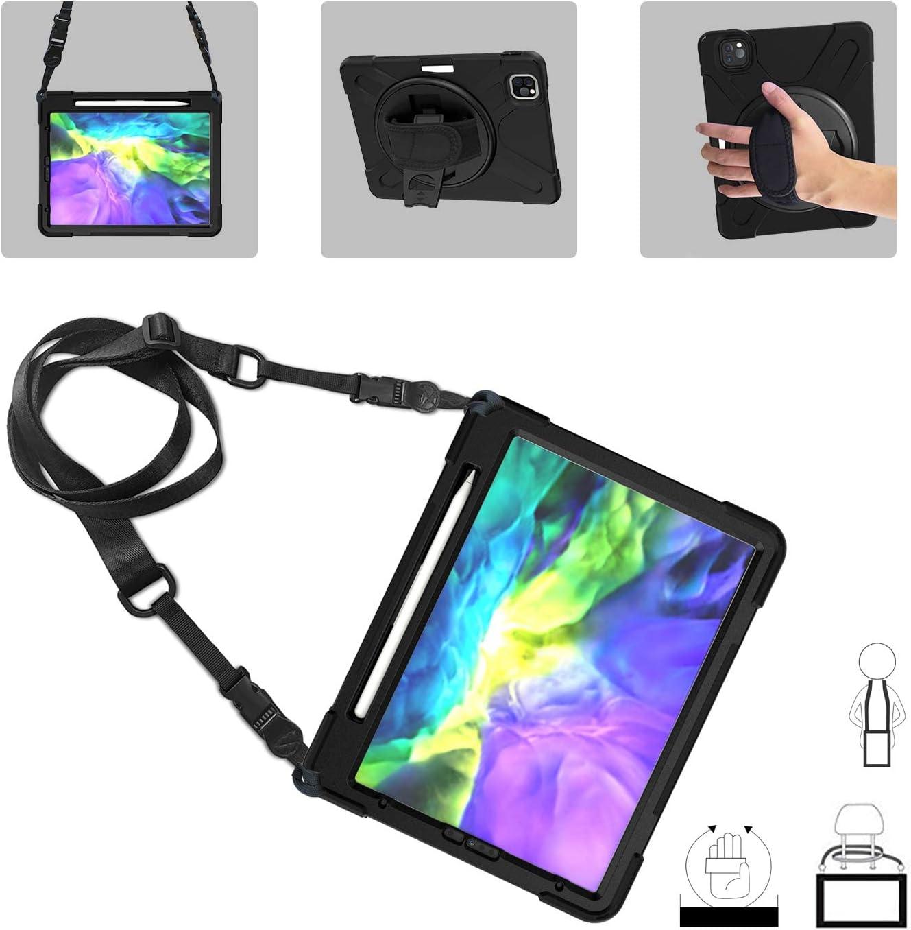 image:imageProCase iPad Pro 11 inch Case 2021 2020 2018 with Apple Pencil Holder Rugged Heavy Duty 360 Rotating Kickstand Protective Cover with Shoulder Strap for iPad Pro 11 3rd Gen 2nd Gen 1st Gen Black
