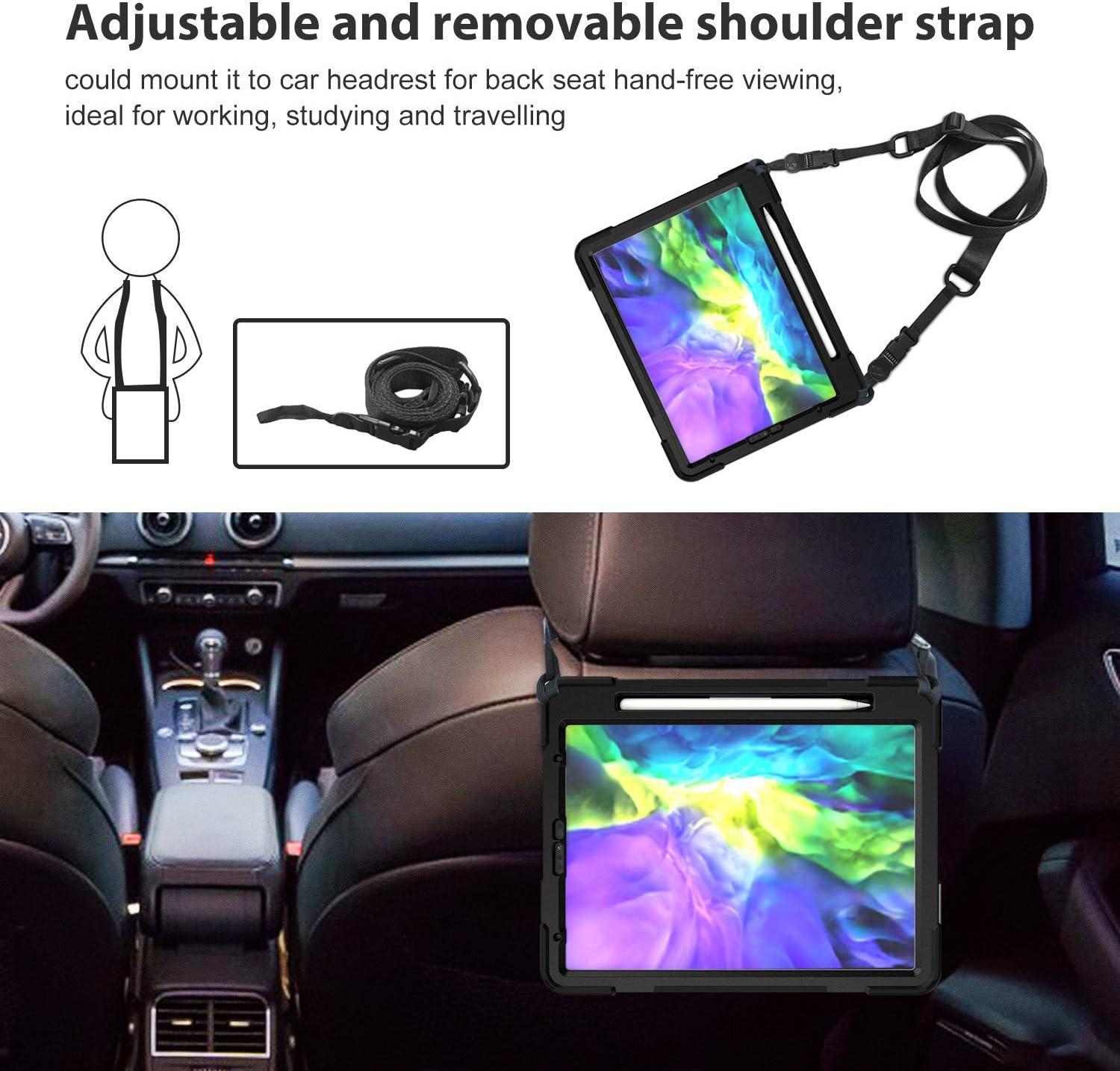 image:imageProCase iPad Pro 11 inch Case 2021 2020 2018 with Apple Pencil Holder Rugged Heavy Duty 360 Rotating Kickstand Protective Cover with Shoulder Strap for iPad Pro 11 3rd Gen 2nd Gen 1st Gen Black