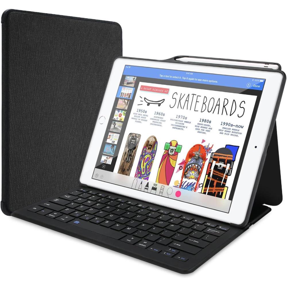image:imageProCase Keyboard Case for iPad Pro 129 20172015 Old Model with Builtin Apple Pencil Holder Slim Lightweight Cover Folio Stand Smart Cover with Keyboard for Apple iPad Pro 129 inch Black