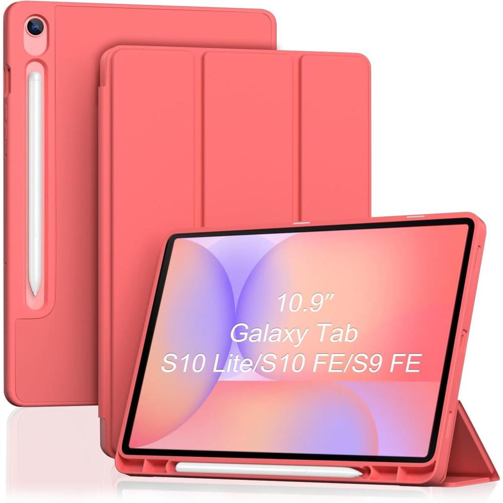 image:imageProCase Smart Case for Galaxy Tab S10 LiteS10 FES9 FE 109Inch with S Pen Holder Trifold Stand Folio Cover with Soft TPU Back for 109 Galaxy Tab S10 LiteS10 FES9 FE MgreenCoralred