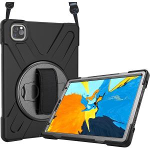 ProCase Case with Handle for iPad Pro 11, 360 Degree Rotatable Kickstand Cover with Adjustable Hand Shoulder Strap, Heavy Duty Shockproof Rugged Case for iPad Pro 11 Inch 2019 Black