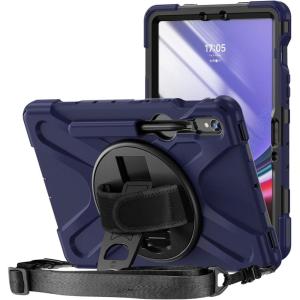 ProCase Rugged Case for Galaxy Tab S10 2024/ Tab S9 FE/ S9 / S8 / S7 11 Inch Outdoor case with S Pen Holder, Heavy Duty Rotatable Kickstand Protective Cover -Navy(Navy)